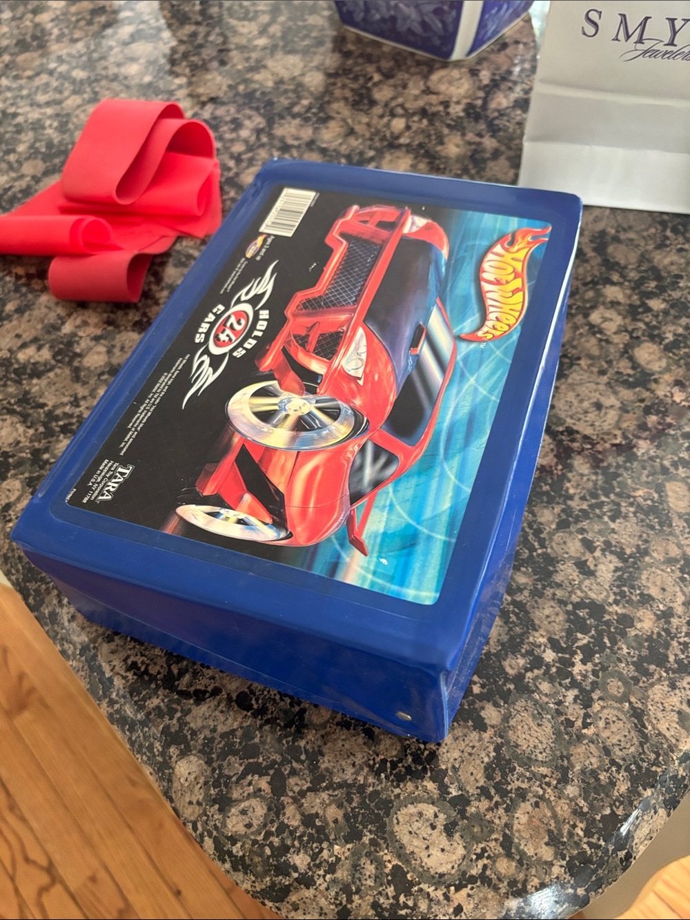 Blue Hot Wheels Themed Storage Box with Red Car Graphic